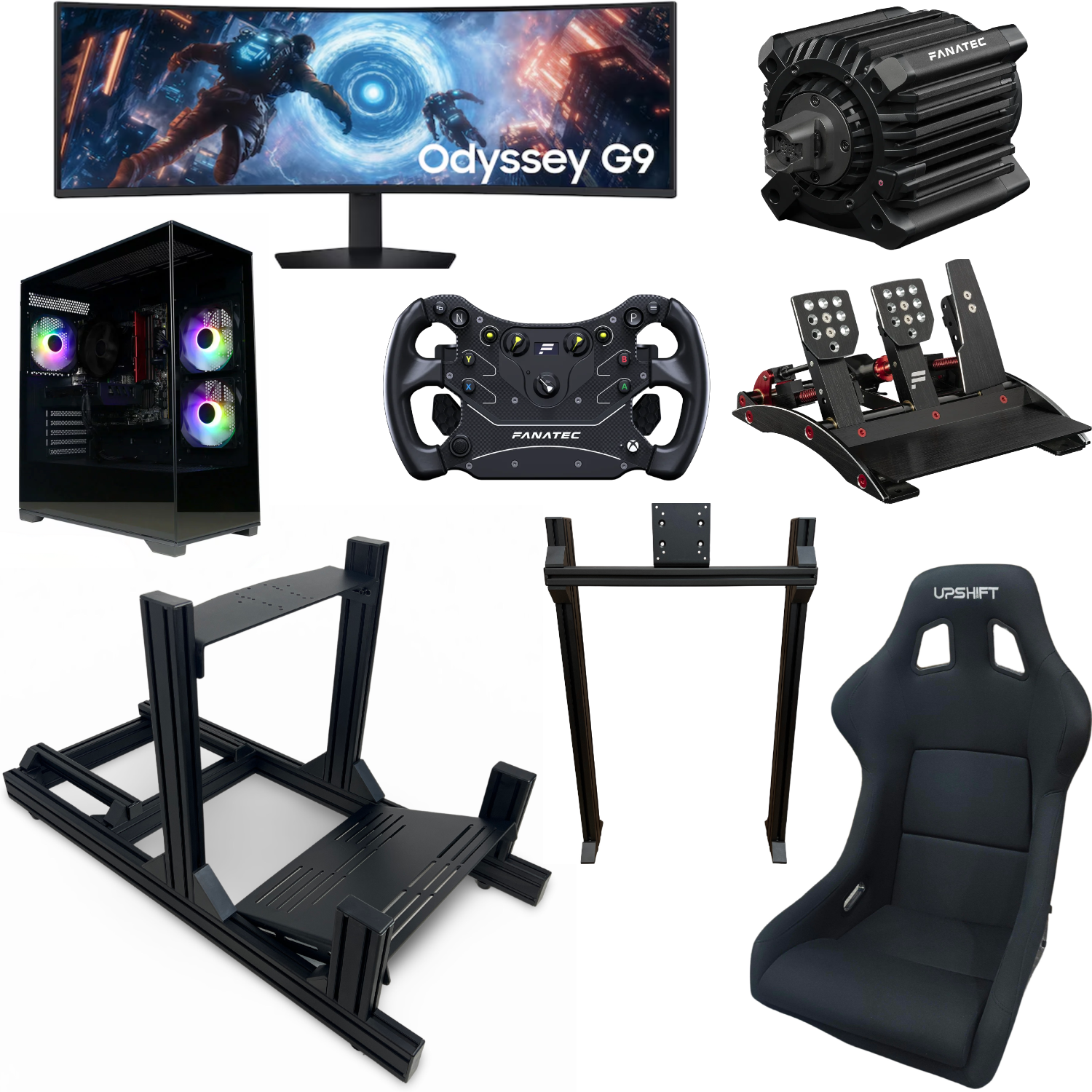 All pictured contents of the Upshift Club Racer Sim Package